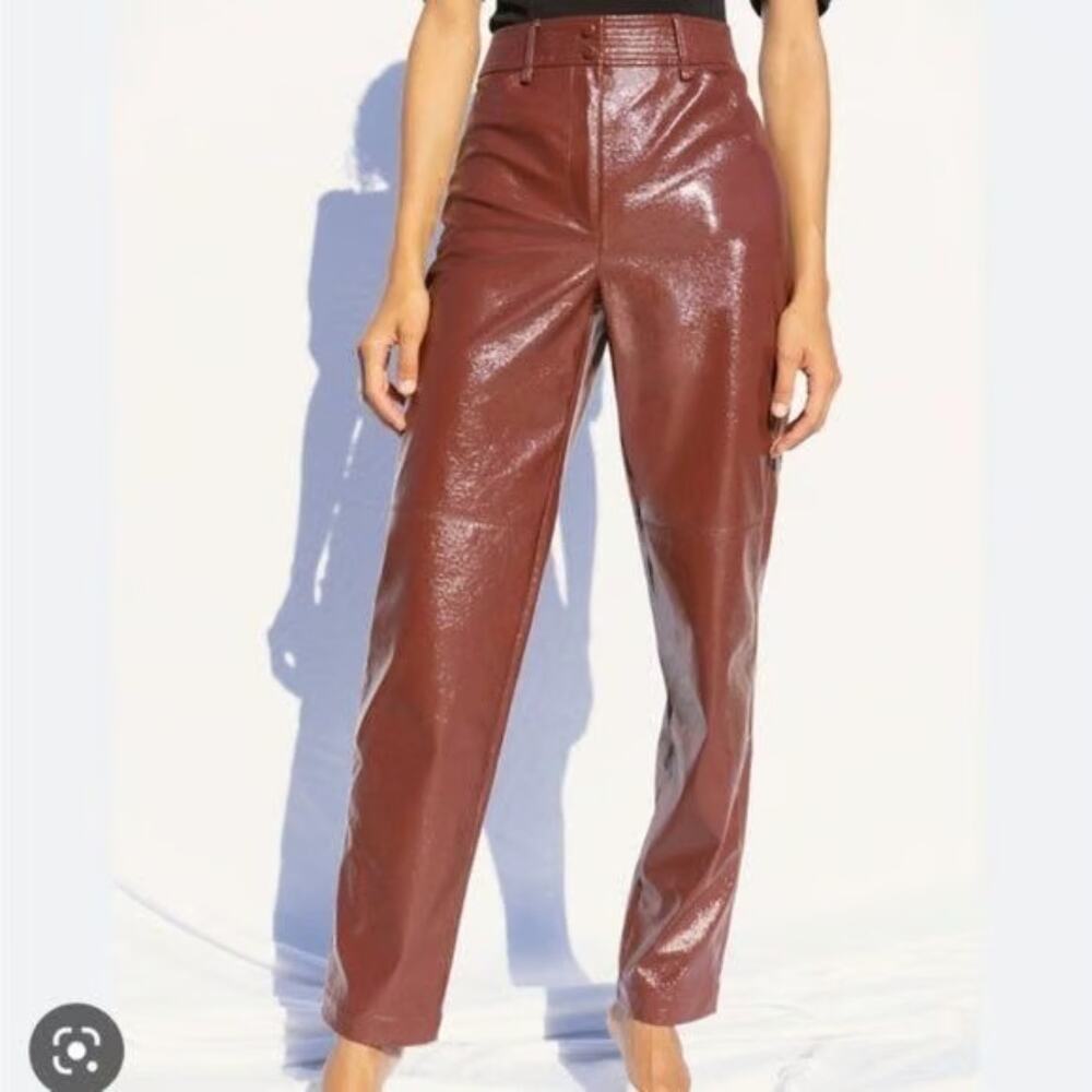 Wilfred Aritzia Funk Faux Leather Pants Rustique Brown High Rise Straight Size 4